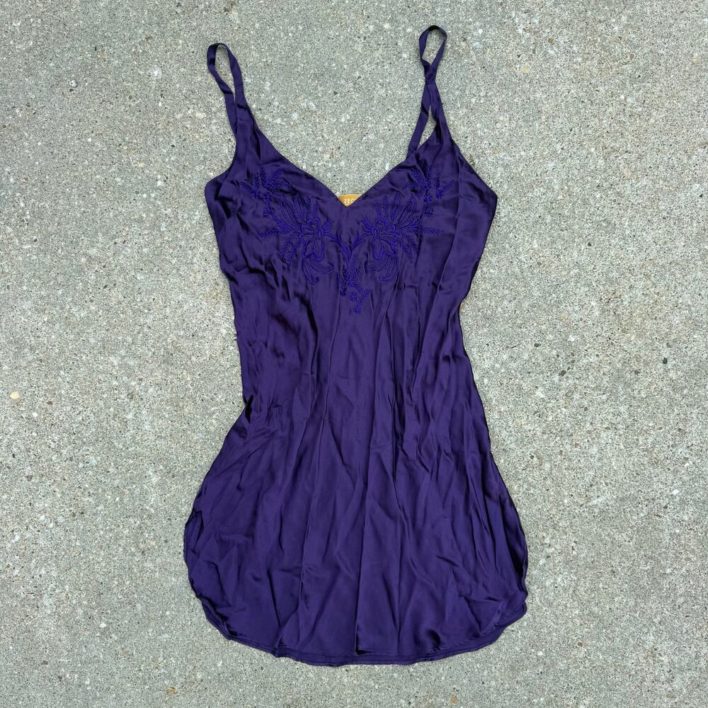 VTG Victoria's Secret Gold Label Silk Floral Embroidered Slip Dress Purple Small - Picture 2 of 10
